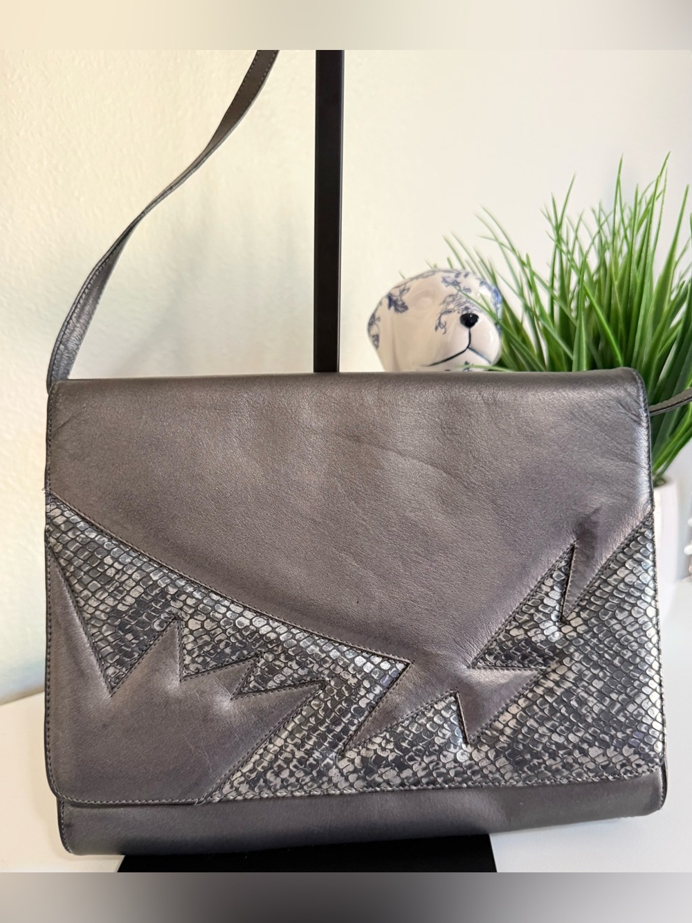 Bally Vintage Metallic Silver Leather & Snakeskin Crossbody